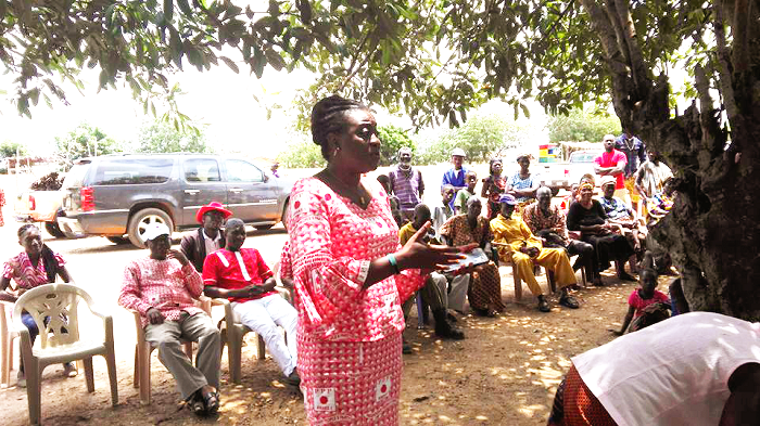  Ms Brigitte Dzogbenuku addressing PPP supporters at Galo Sota in the Volta Region